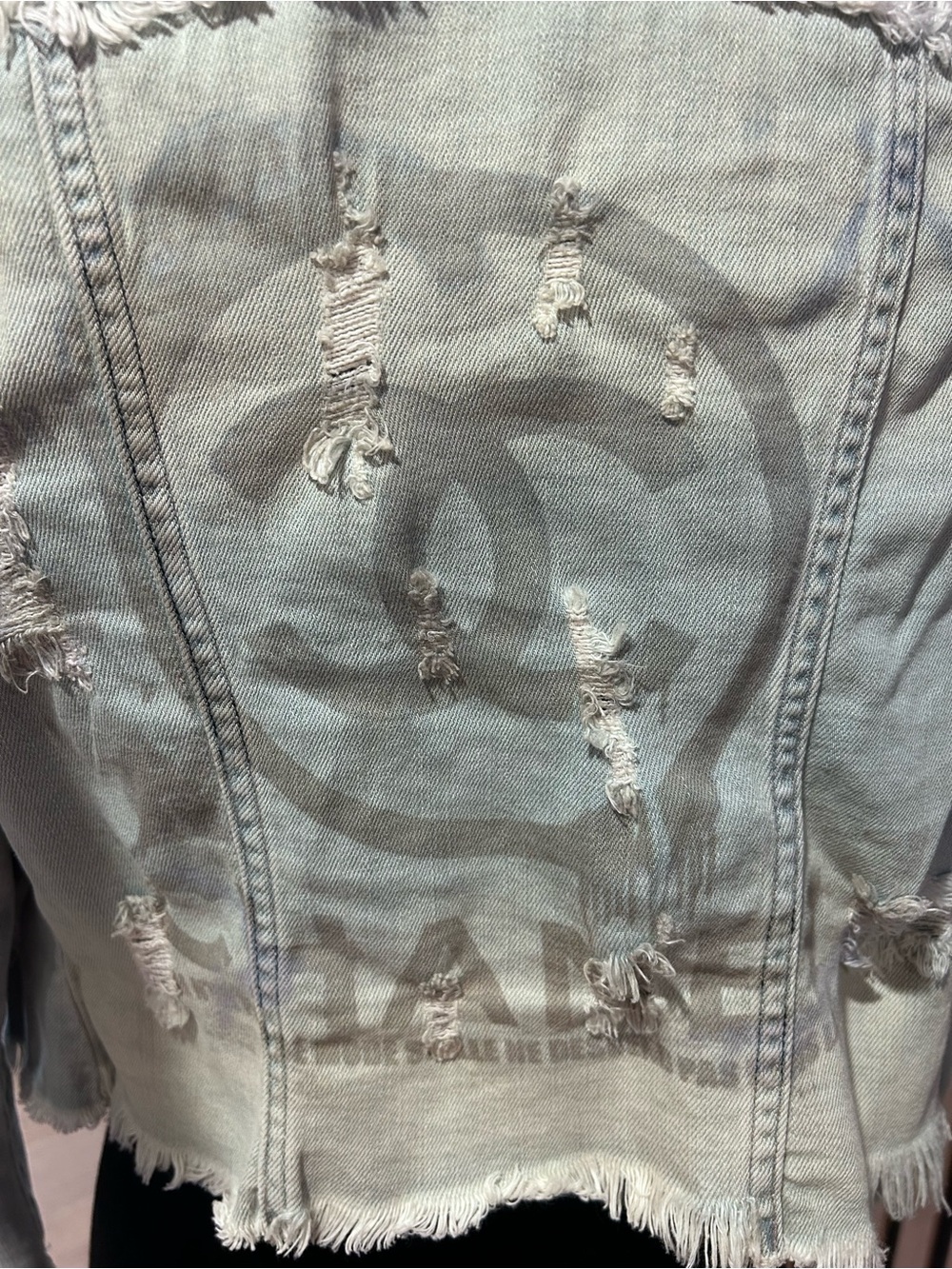 CHANEL Light Blue Distressed Denim Jacket - Picture 3 of 4